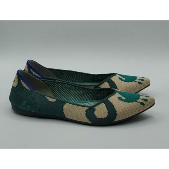 Rothy’s Flat Womens Size 7 Moroccan Ikat The Pointed Toe Green Shoe Retired - Picture 7 of 13